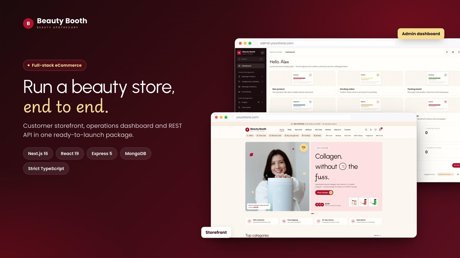 Beauty Booth storefront and admin dashboard