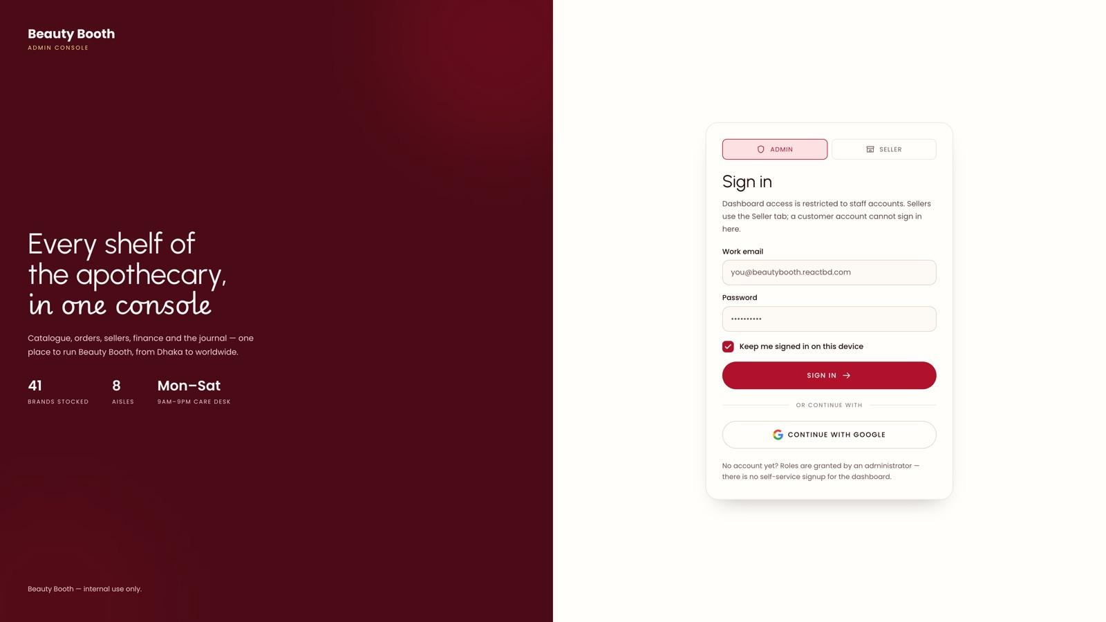 Dashboard sign-in
